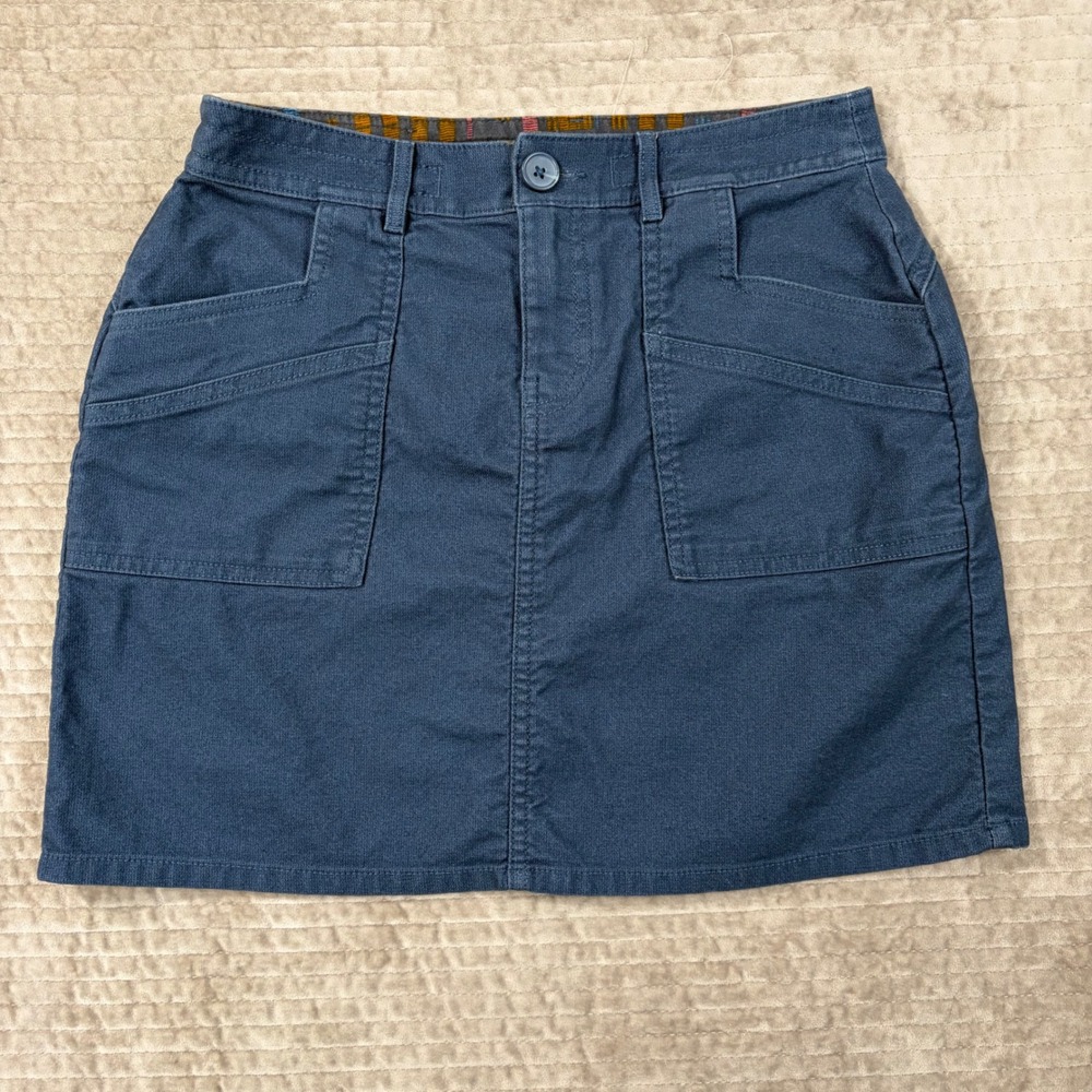 Prana‎ Kara Indigo Blue Denim Utility Mini Skirt Size 4 Organic Cotton Blend